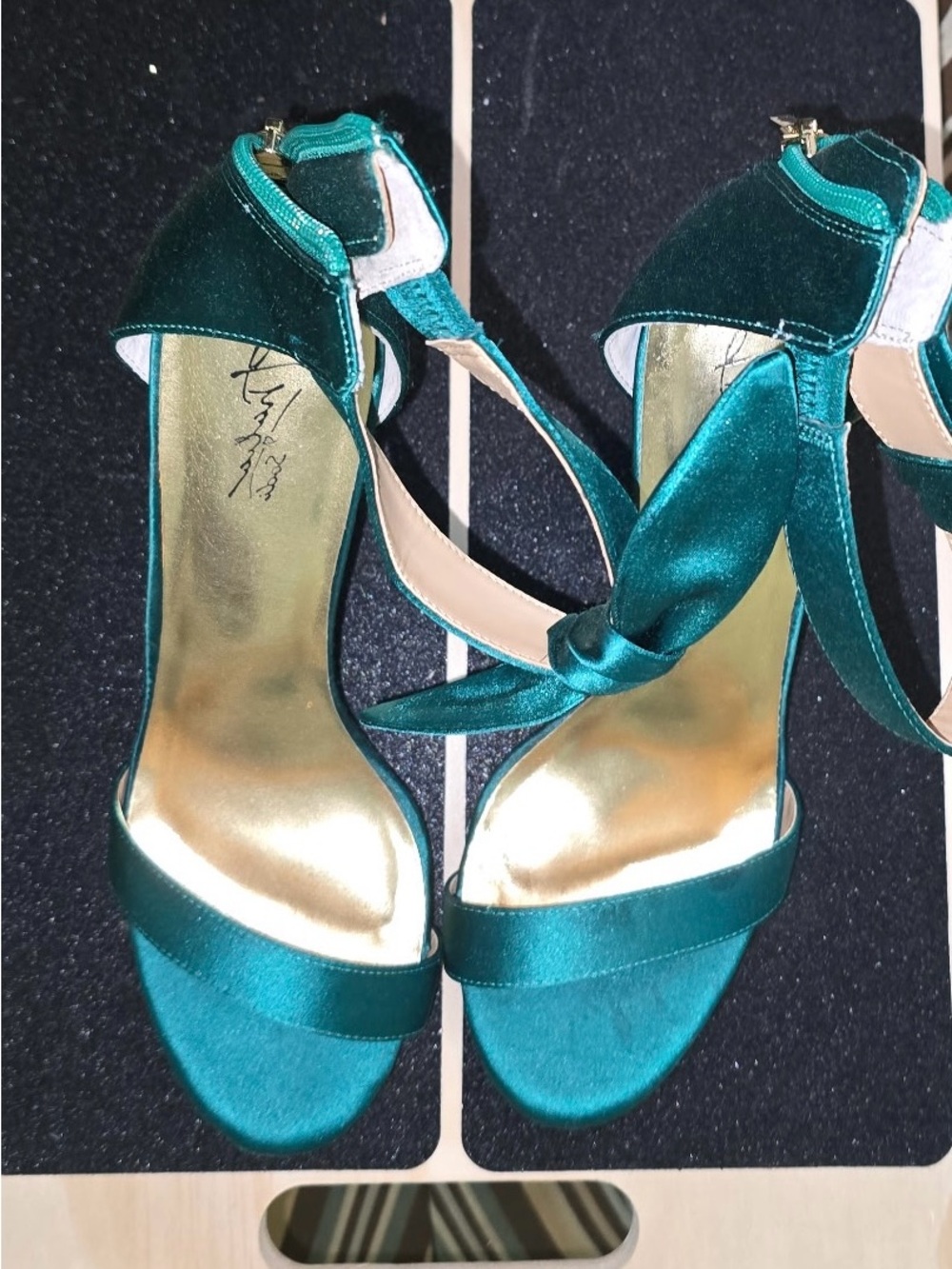 Thalia Sodi Teal Velvet Ankle-Tie Heels - worn once